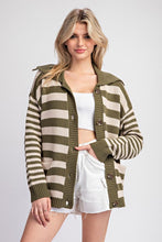Moss Striped Sailor Collar Cardigan