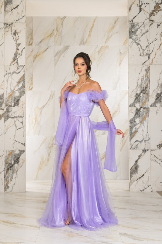 fitted lace wedding dress Lavender Solid Color Off Shoulder Tulle Maxi Dress With Back Zipper –  Aquarius Brand