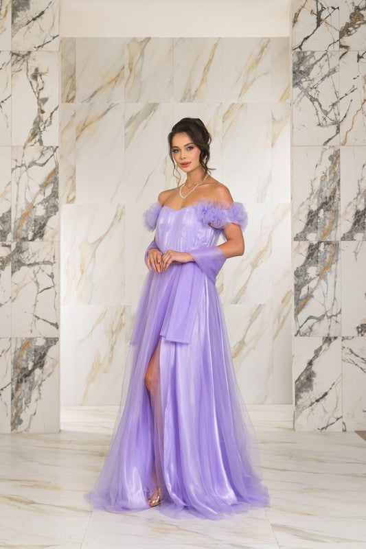 off shoulder tulle maxi dress Beautiful Purple Off Shoulder Tulle Long Prom Evening Dress