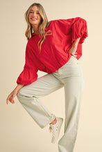 Berry Red Button Down Bubble Sleeve Top