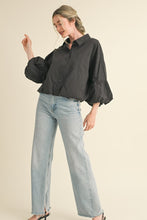 Black Button Down Bubble Sleeve Top
