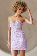 Lilac Strapless Sweetheart Lace Fitted Short Dress