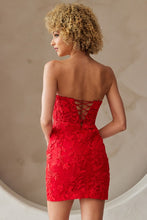 Red Strapless Sweetheart Lace Fitted Short Dress