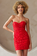 Red Strapless Sweetheart Lace Fitted Short Dress