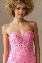 Pink Strapless Sweetheart Lace Fitted Short Dress