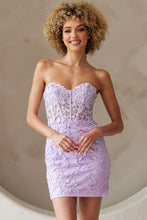 Lilac Strapless Sweetheart Lace Fitted Short Dress