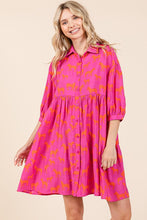 Fuchsia Zebra Print Button Down Shirt Mini Dress