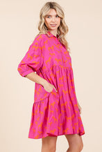 Fuchsia Zebra Print Button Down Shirt Mini Dress