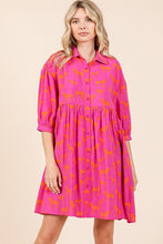 Fuchsia Zebra Print Button Down Shirt Mini Dress