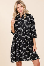 Black Zebra Print Button Down Shirt Mini Dress