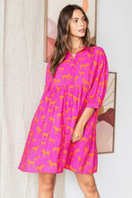 Fuchsia Zebra Print Button Down Shirt Mini Dress