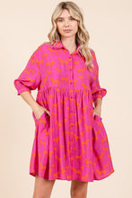 Fuchsia Zebra Print Button Down Shirt Mini Dress