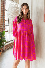 Fuchsia Zebra Print Button Down Shirt Mini Dress