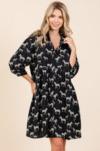 Black Zebra Print Button Down Shirt Mini Dress