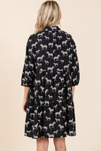 Black Zebra Print Button Down Shirt Mini Dress