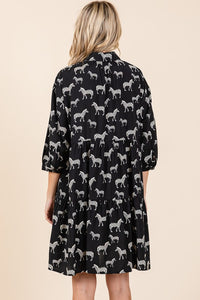 Black Zebra Print Button Down Shirt Mini Dress