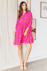 Fuchsia Zebra Print Button Down Shirt Mini Dress