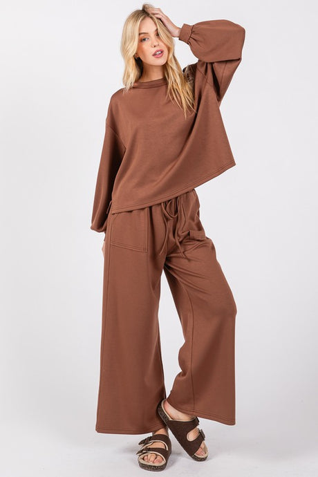 Mocha Scuba Top And Pants Sets