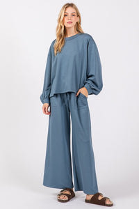 Denim Scuba Top And Pants Sets