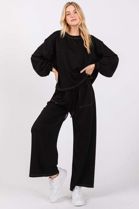 Black Scuba Top And Pants Sets