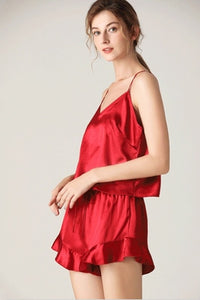 Red Two-Piece Suspender Shorts Pajamas