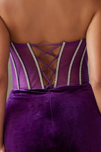 Purple Rhinestone Sequin Sweetheart Neckline Velvet Short