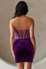 Purple Rhinestone Sequin Sweetheart Neckline Velvet Short