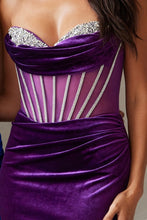 Purple Rhinestone Sequin Sweetheart Neckline Velvet Short