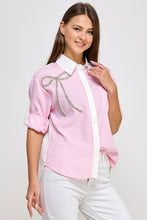 Pink Rhinestone Detail Stripe Shirt