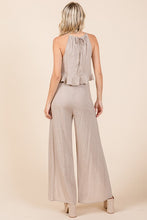 Beige Linen Crop Top and Wide Slit Pants Two Piece Sets