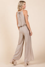 Beige Linen Crop Top and Wide Slit Pants Two Piece Sets