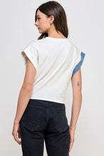 Denim/White Front Tie Color Block T Shirt