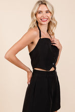 Black Halter Crop Top and Shorts Two Piece Sets