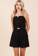 Black Halter Crop Top and Shorts Two Piece Sets