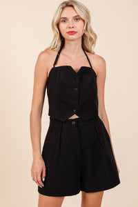 Black Halter Crop Top and Shorts Two Piece Sets