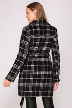 Black/White Plaid Print Open Front Cozy Coat