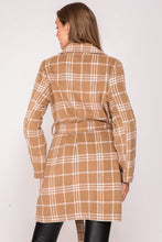 Camel/White Plaid Print Open Front Cozy Coat