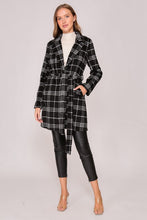 Black/White Plaid Print Open Front Cozy Coat