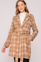 Camel/White Plaid Print Open Front Cozy Coat