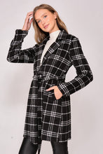 Black/White Plaid Print Open Front Cozy Coat