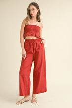 Rust Linen Smocked Strapless Top With Ankle Pants