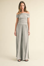 H Grey Off Shoulder Top With Shirring And Palazzo Pants
