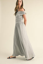H Grey Off Shoulder Top With Shirring And Palazzo Pants