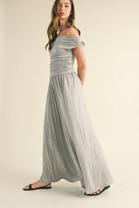 H Grey Off Shoulder Top With Shirring And Palazzo Pants