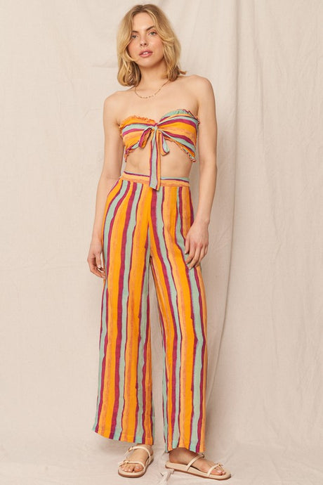 Multi Striped Tube Top and Pants Set