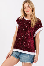 Burgundy/White Gameday Velvet Seuquin Top
