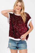 Burgundy/White Gameday Velvet Seuquin Top