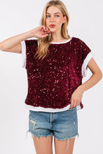 Burgundy/White Gameday Velvet Seuquin Top