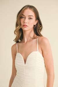Cream Curved Wire Ruched Mesh Bodycon Mini Dress