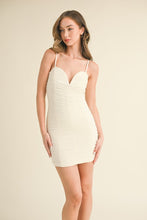 Cream Curved Wire Ruched Mesh Bodycon Mini Dress